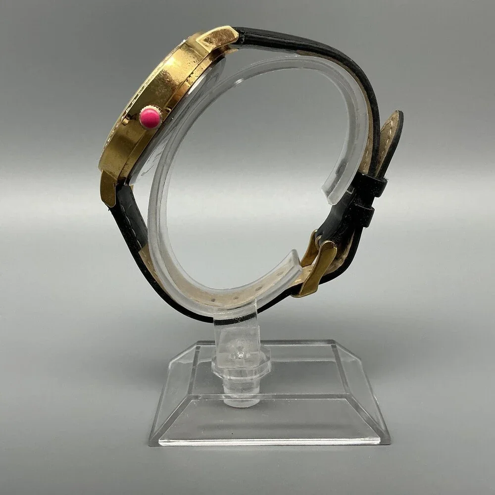 Betsey Johnson Womens Watch 39mm Black Bee Dial Gold Tone Leather New Battery